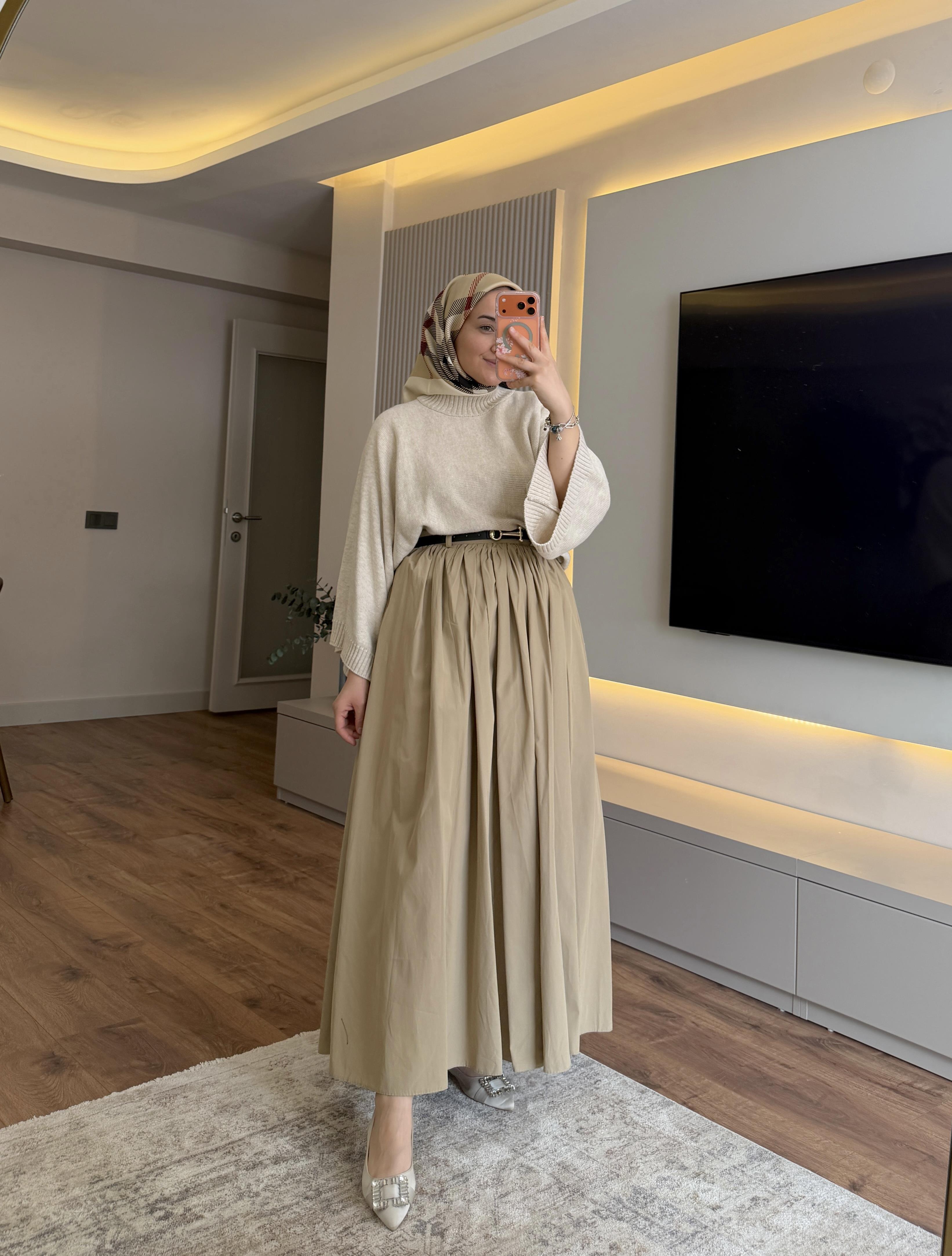 Kemer Detaylı Premium Etek Bej - ETEK