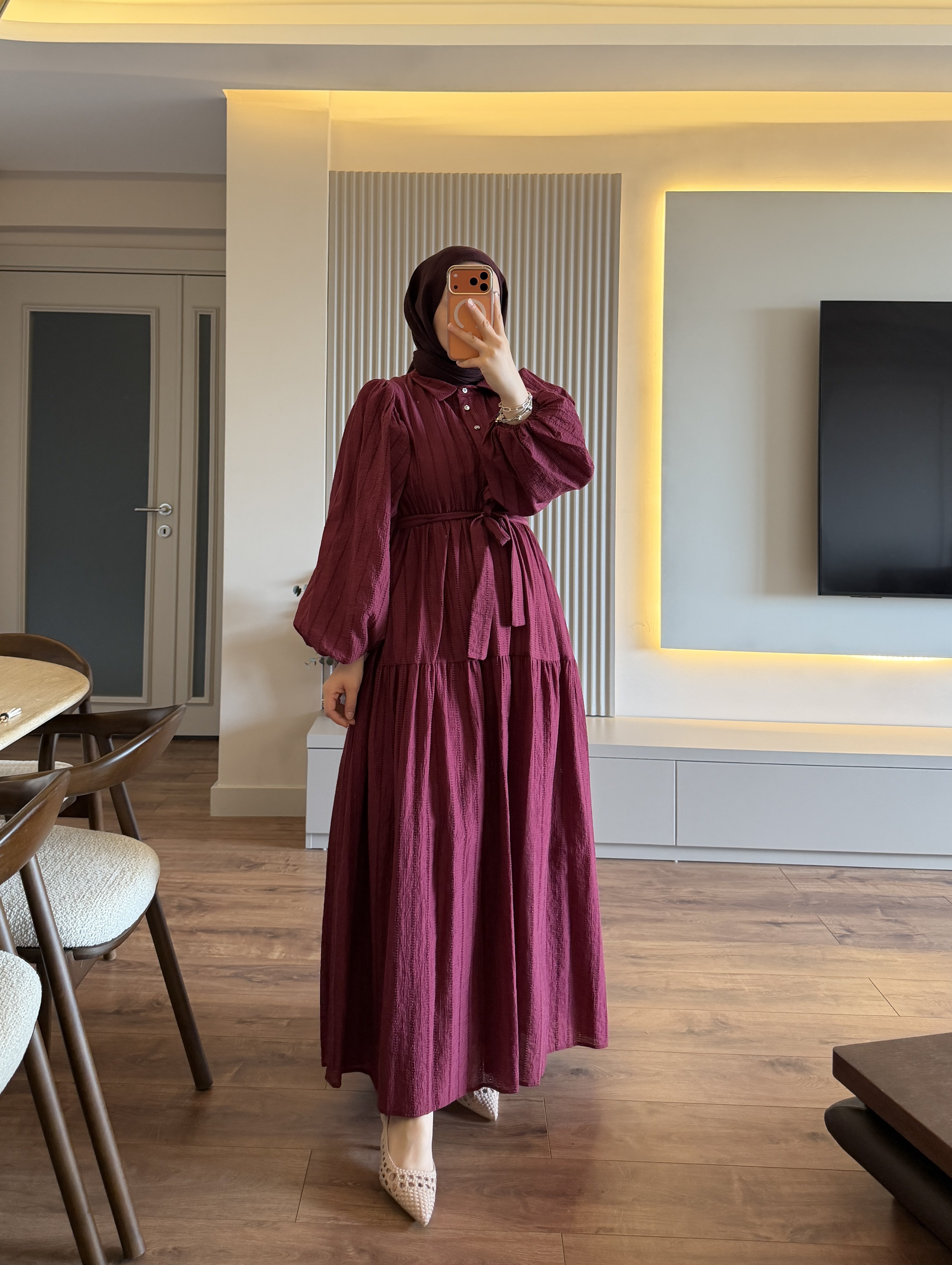Krinkle Bordo Yazlık Elbise - ELBİSE