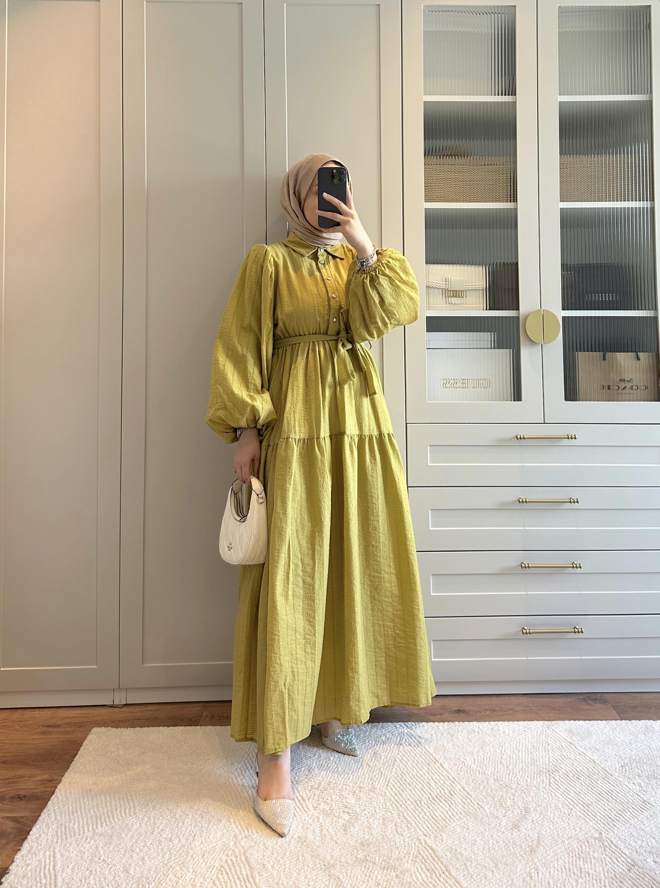 Krinkle Olive Yazlık Elbise