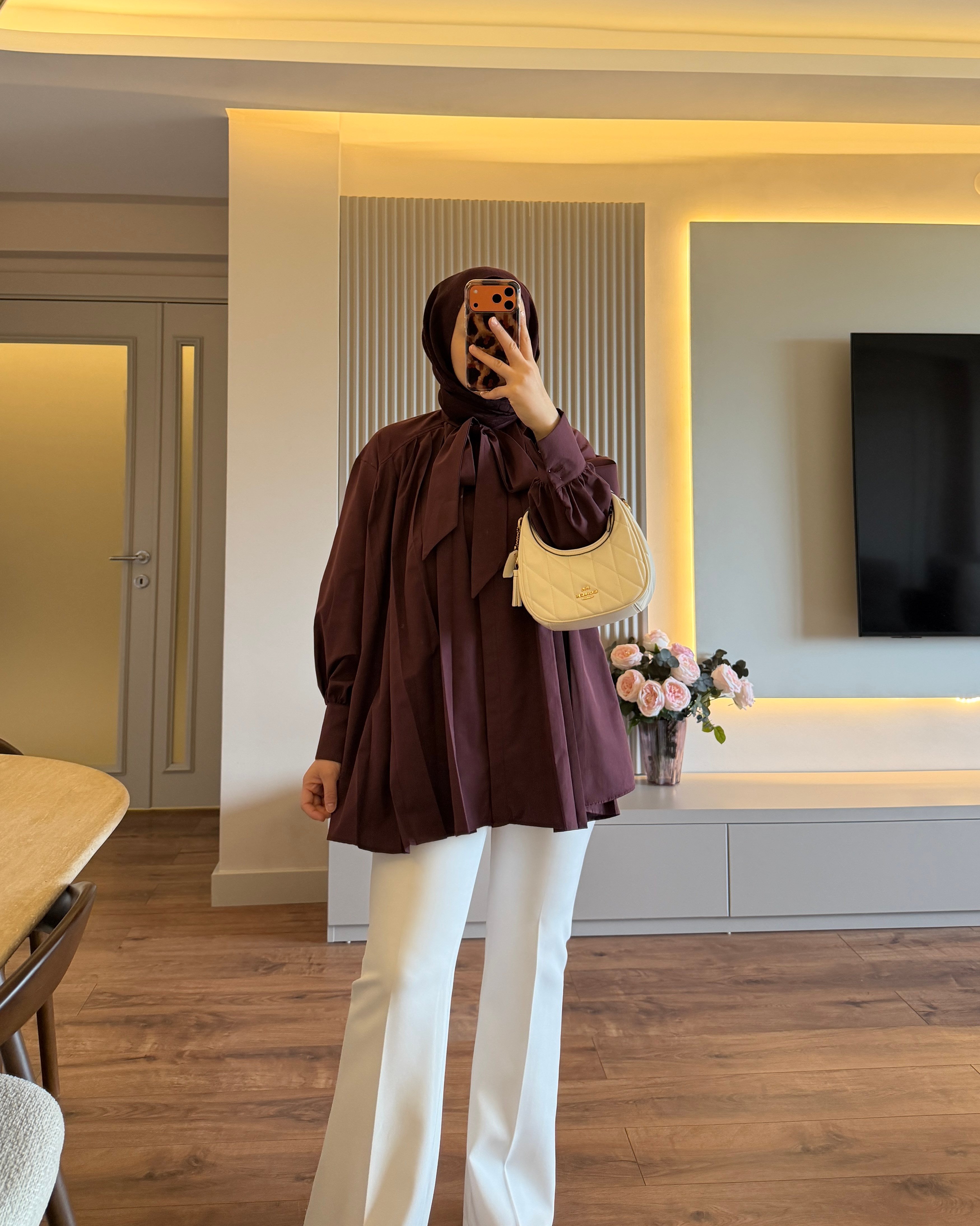 Lalin Fularlı Gömlek Bordo - GÖMLEK