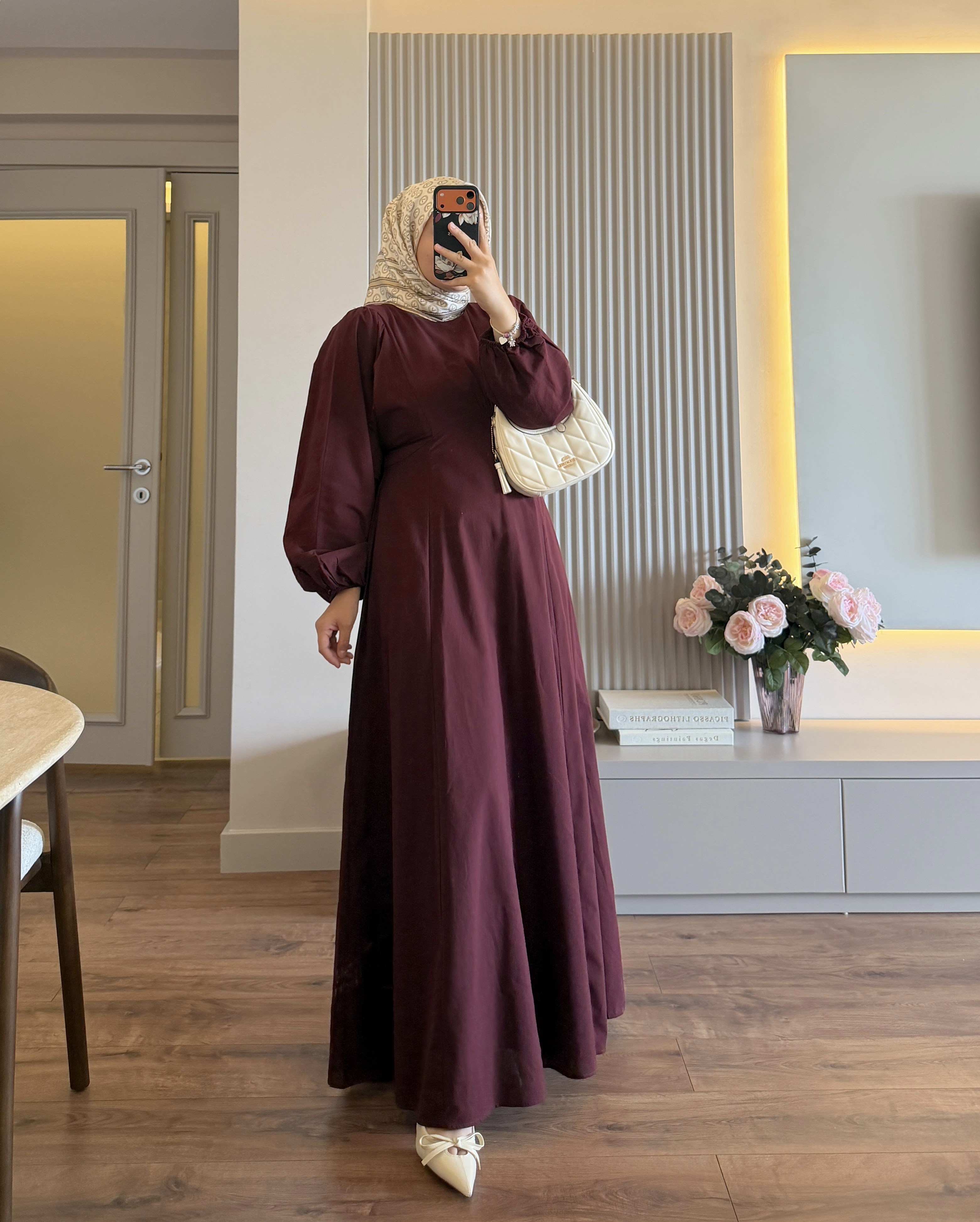 Moyso Keten Elbise Bordo - ELBİSE