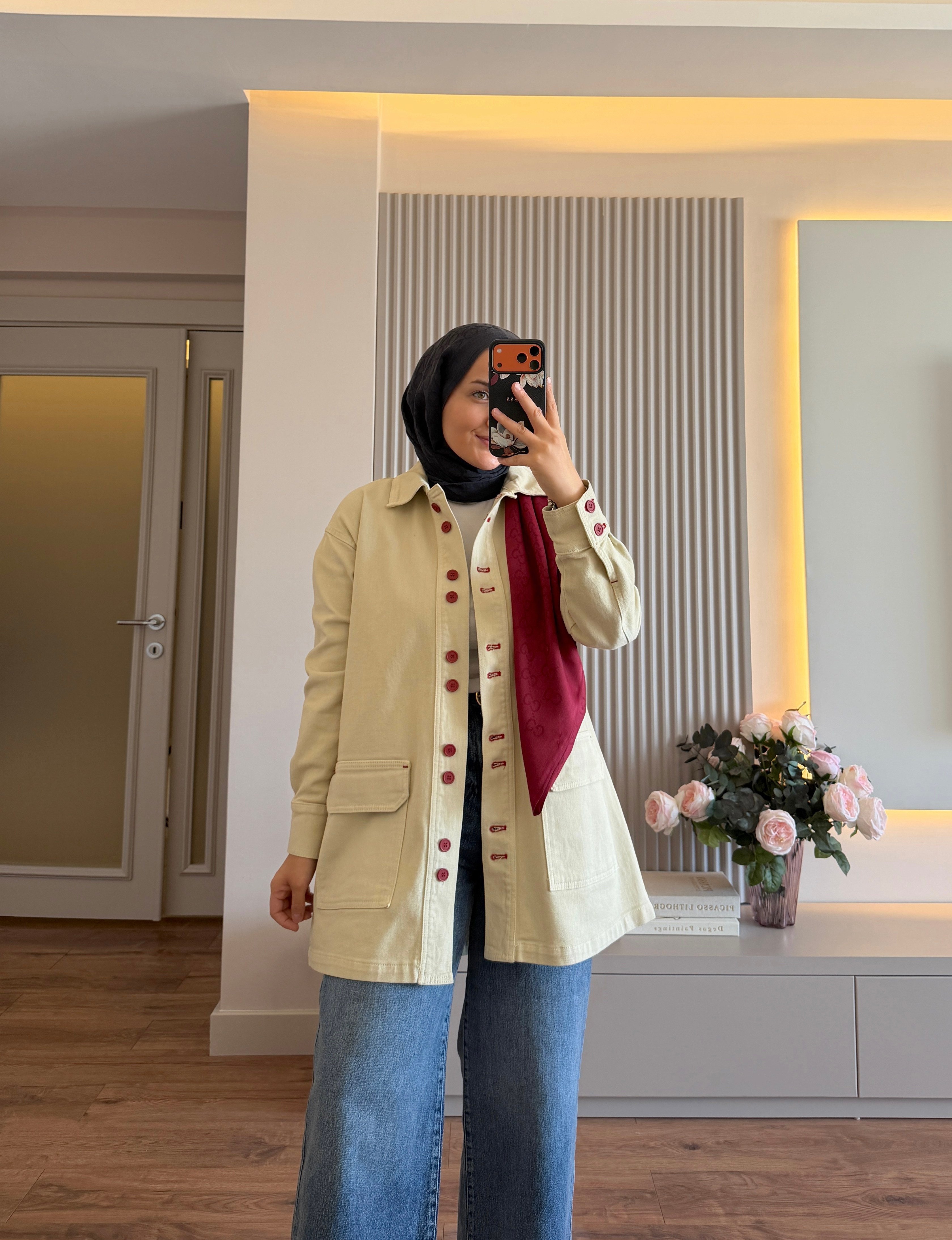 Pamuklu Denim Ceket Krem - DIŞ GİYİM