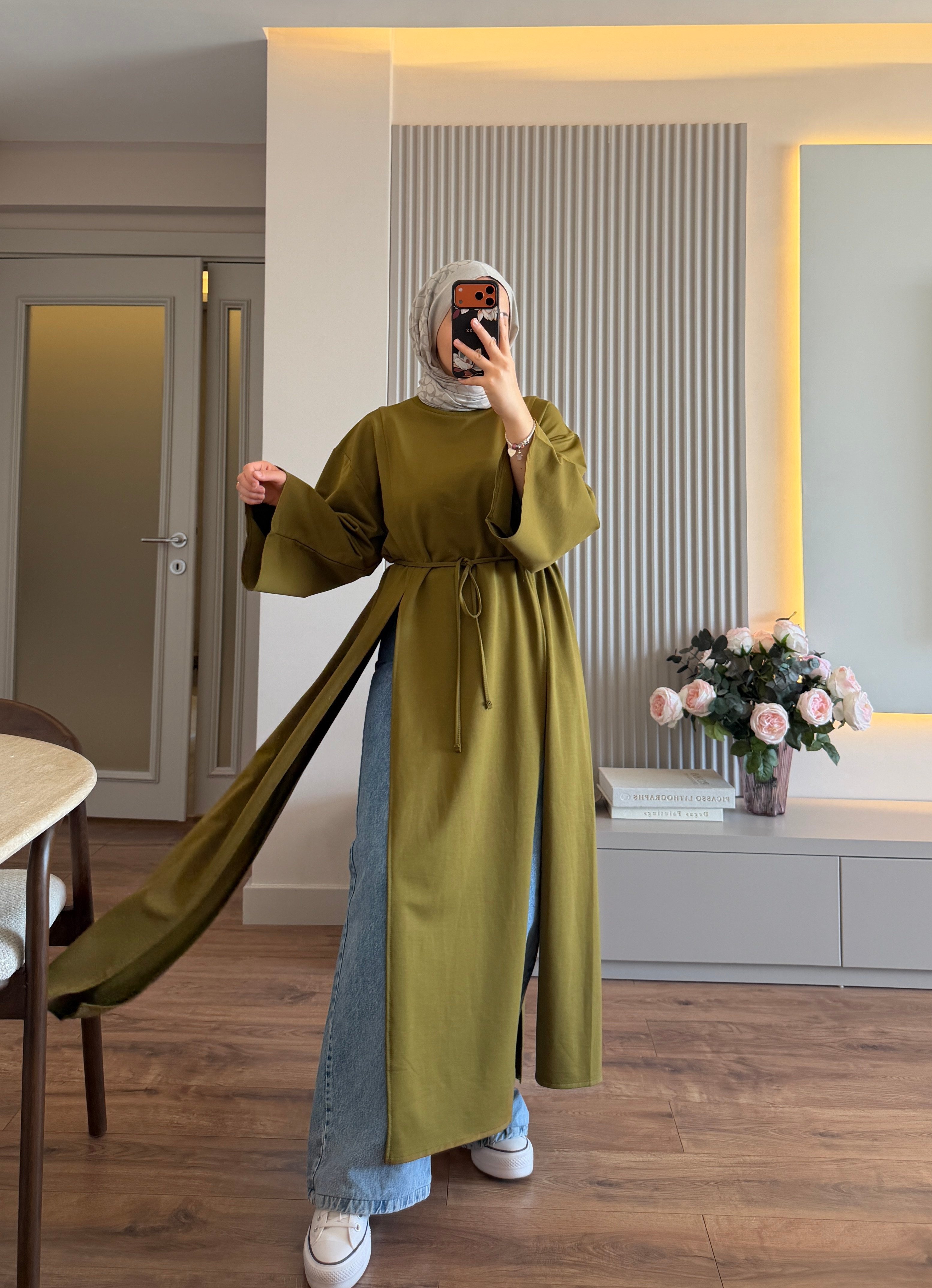 Parçalı Sweat Tunik Olive - TUNİK
