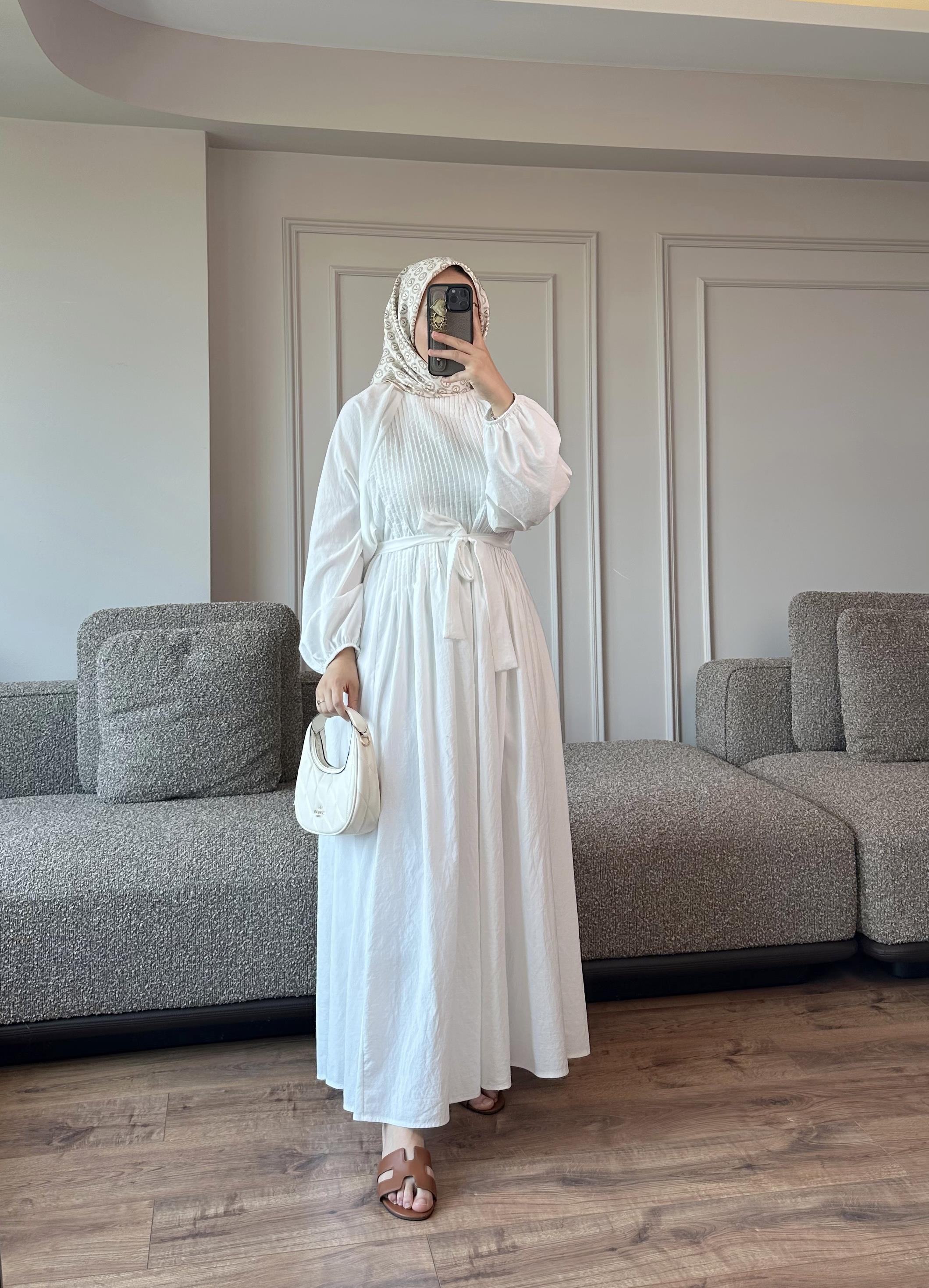 Pastel Pilise Elbise Beyaz - ELBİSE