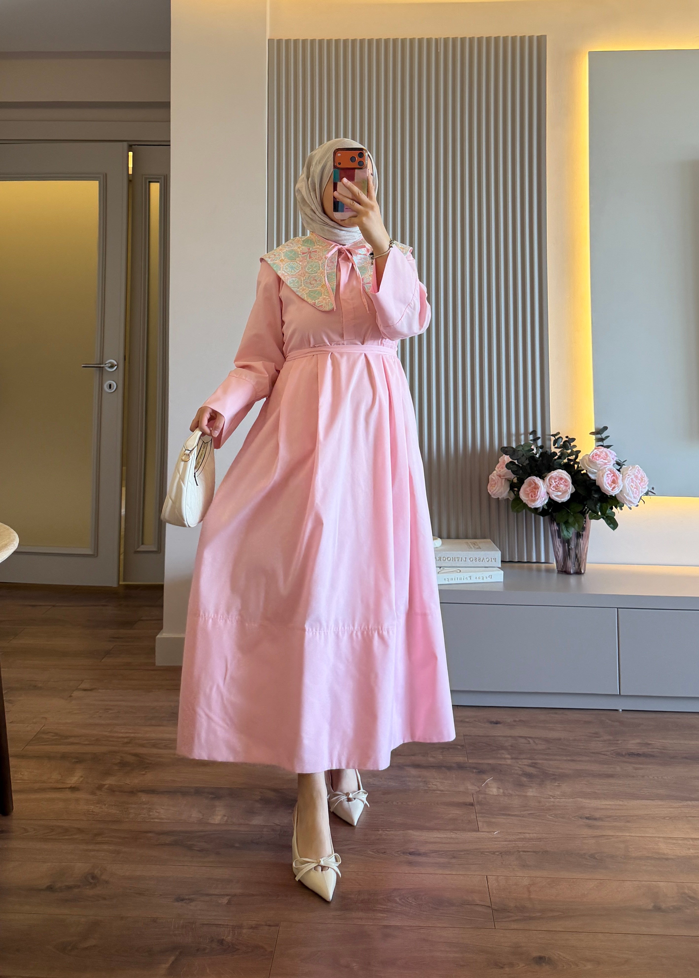 Pastel Yakalı Elbise Pembe - ELBİSE