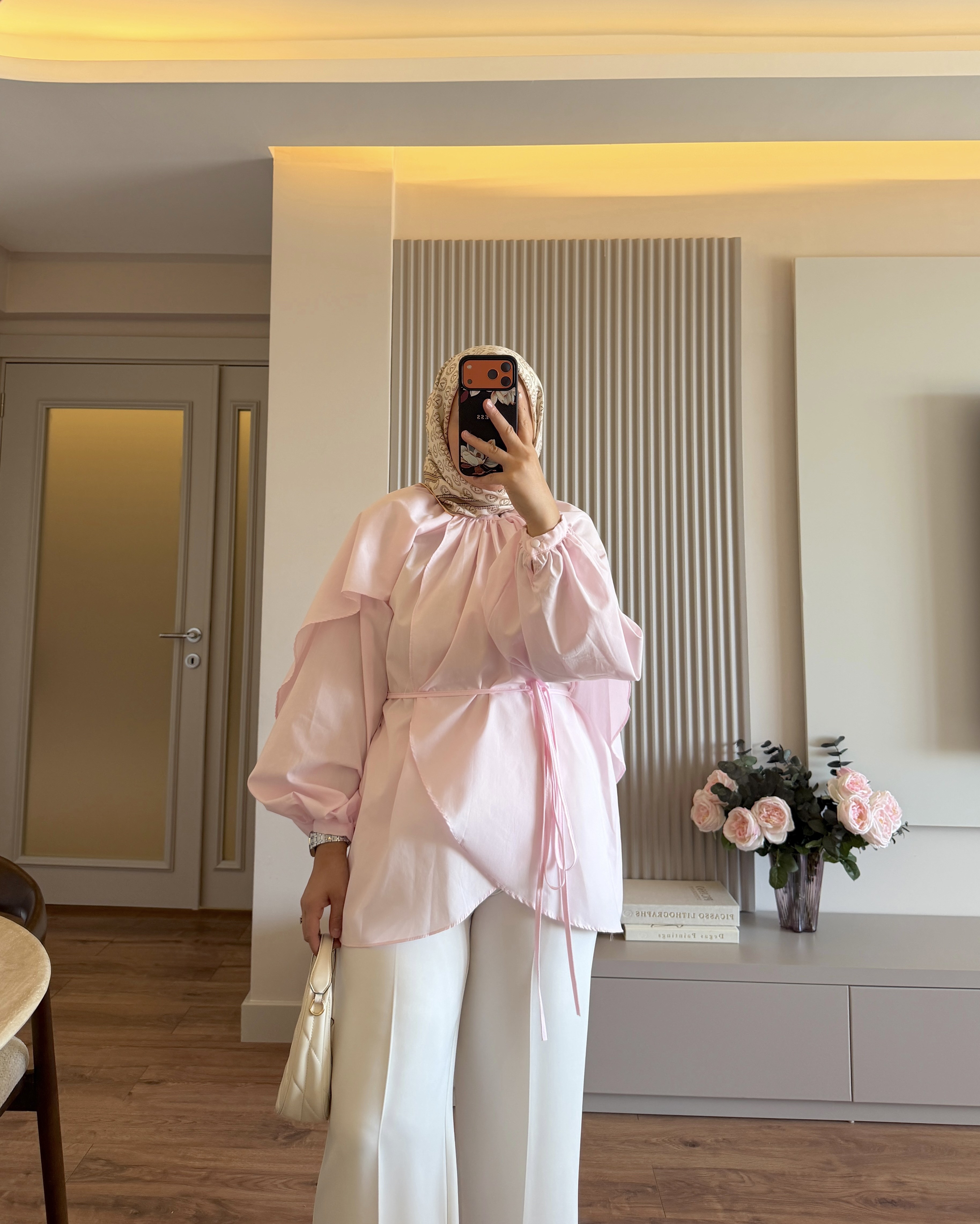 Pelerin Detaylı Kuşaklı Gömlek Pembe - GÖMLEK