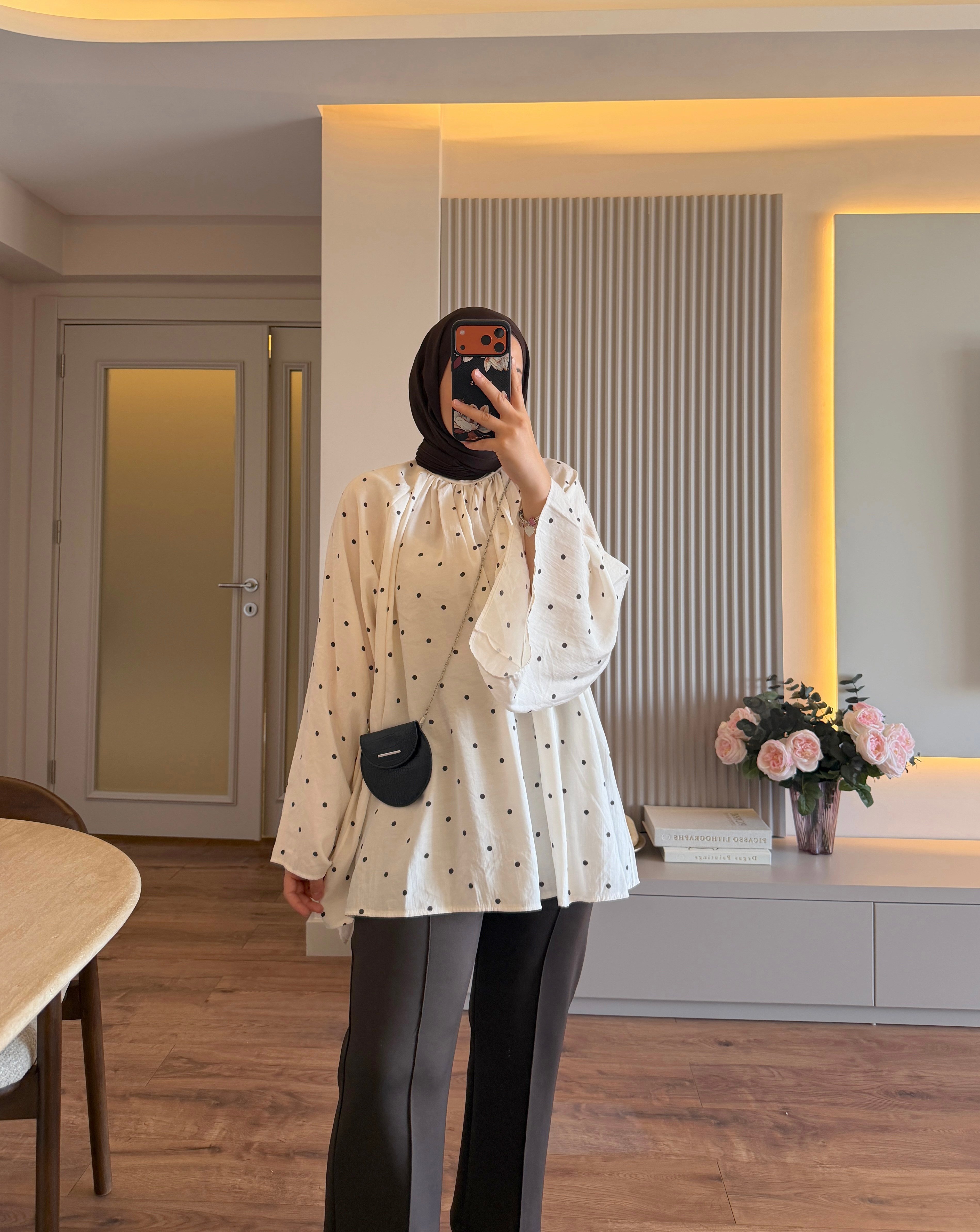 Puantiye Tunik Bluz Ekru - BLUZ