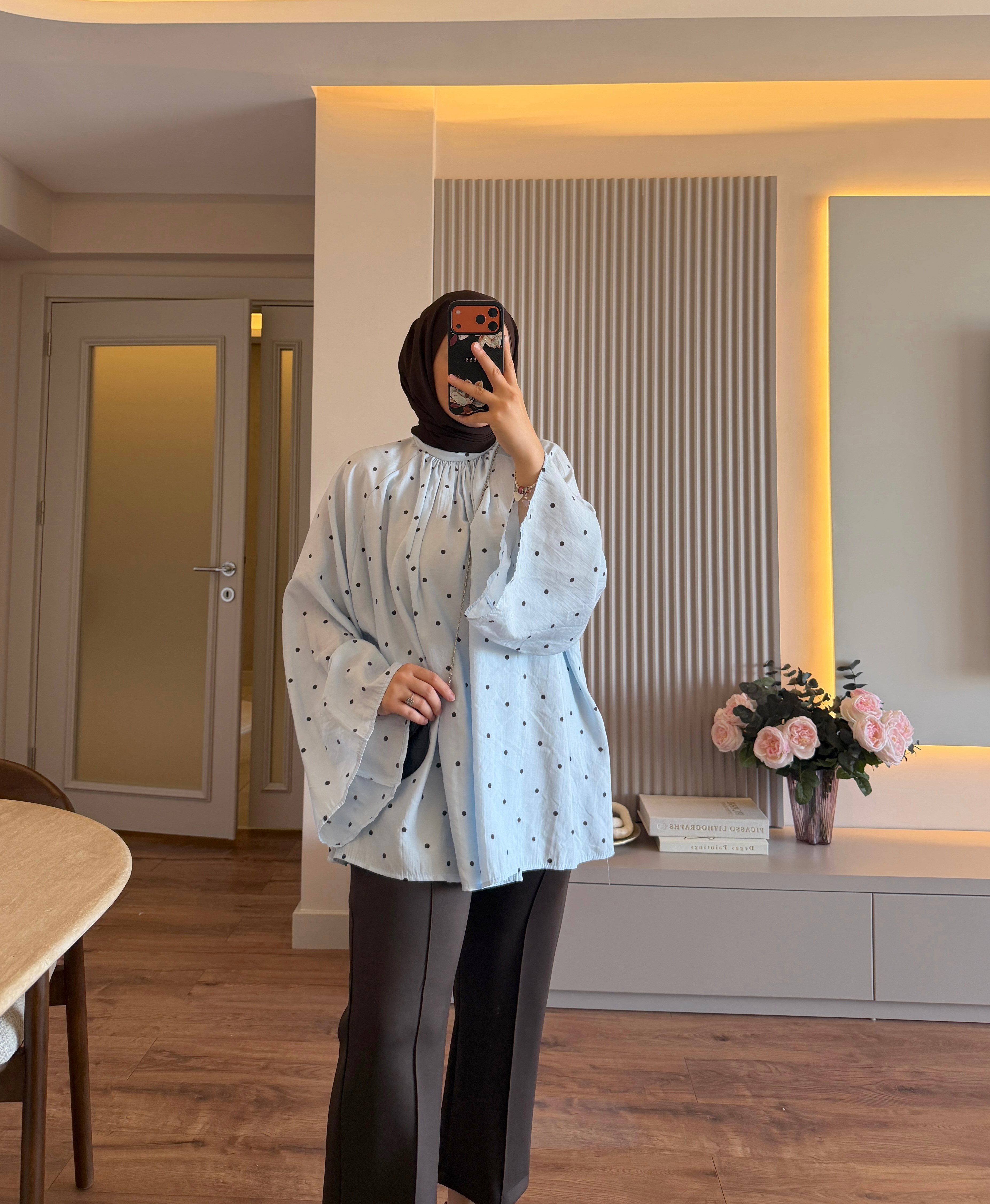 Puantiye Tunik Bluz Mavi - BLUZ