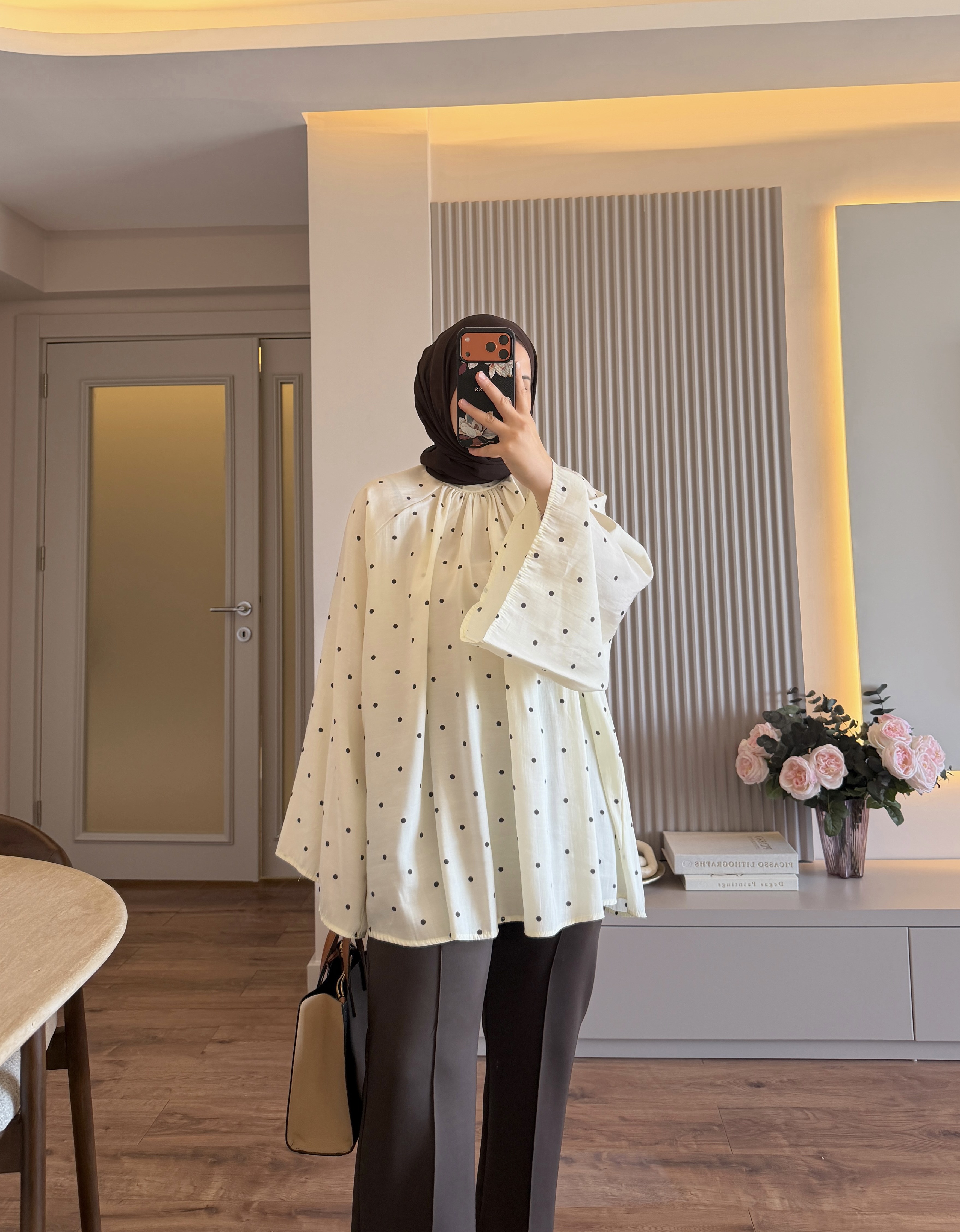 Puantiye Tunik Bluz Uçuk Sarı - BLUZ