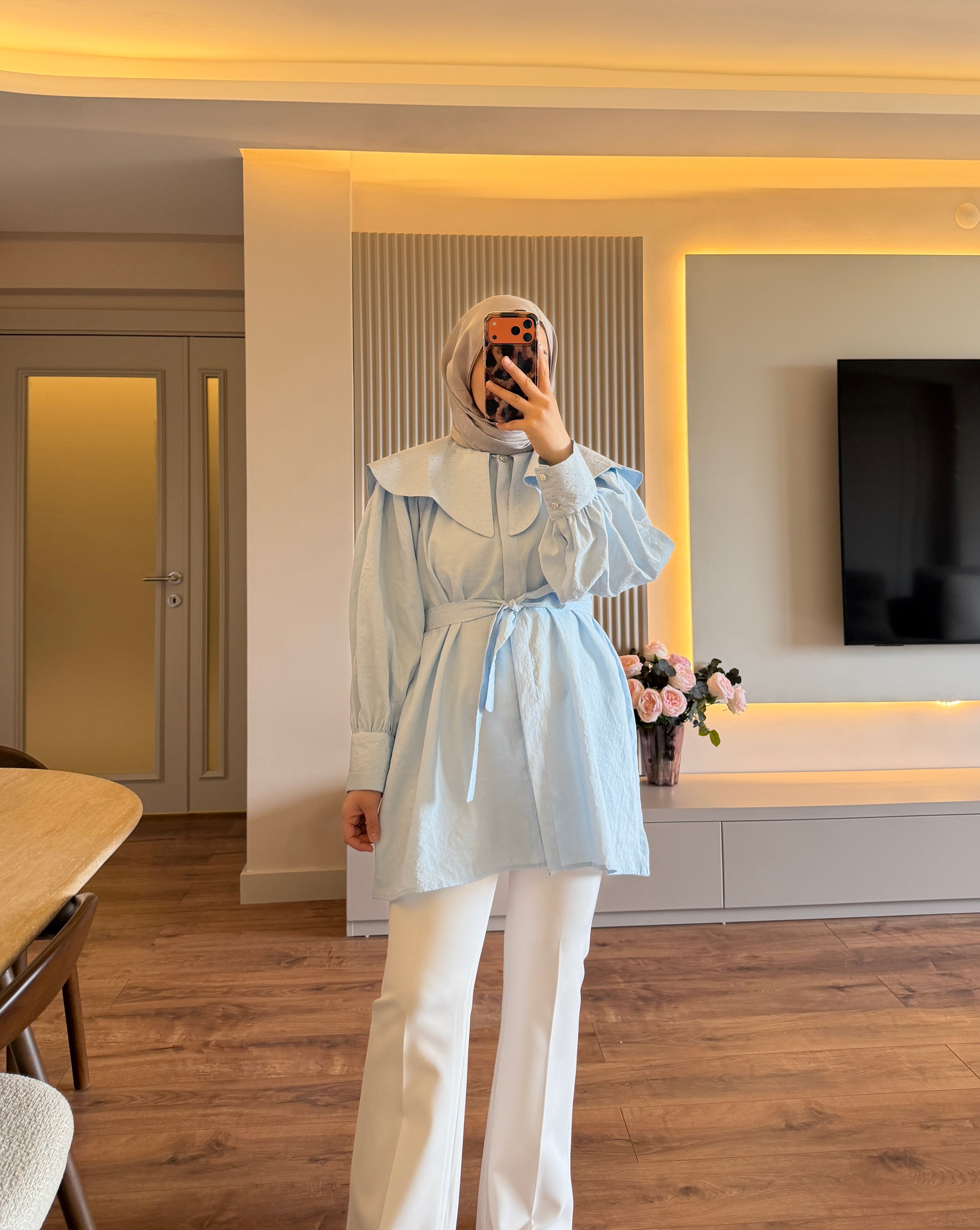 Taşlı Yaka Detaylı Tunik Bebe Mavi - GÖMLEK