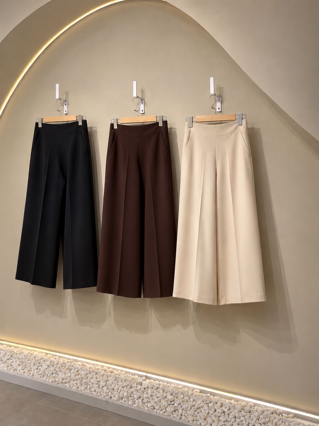 Ütü İzli Bol Paça Pantalon Krem - ALT GİYİM