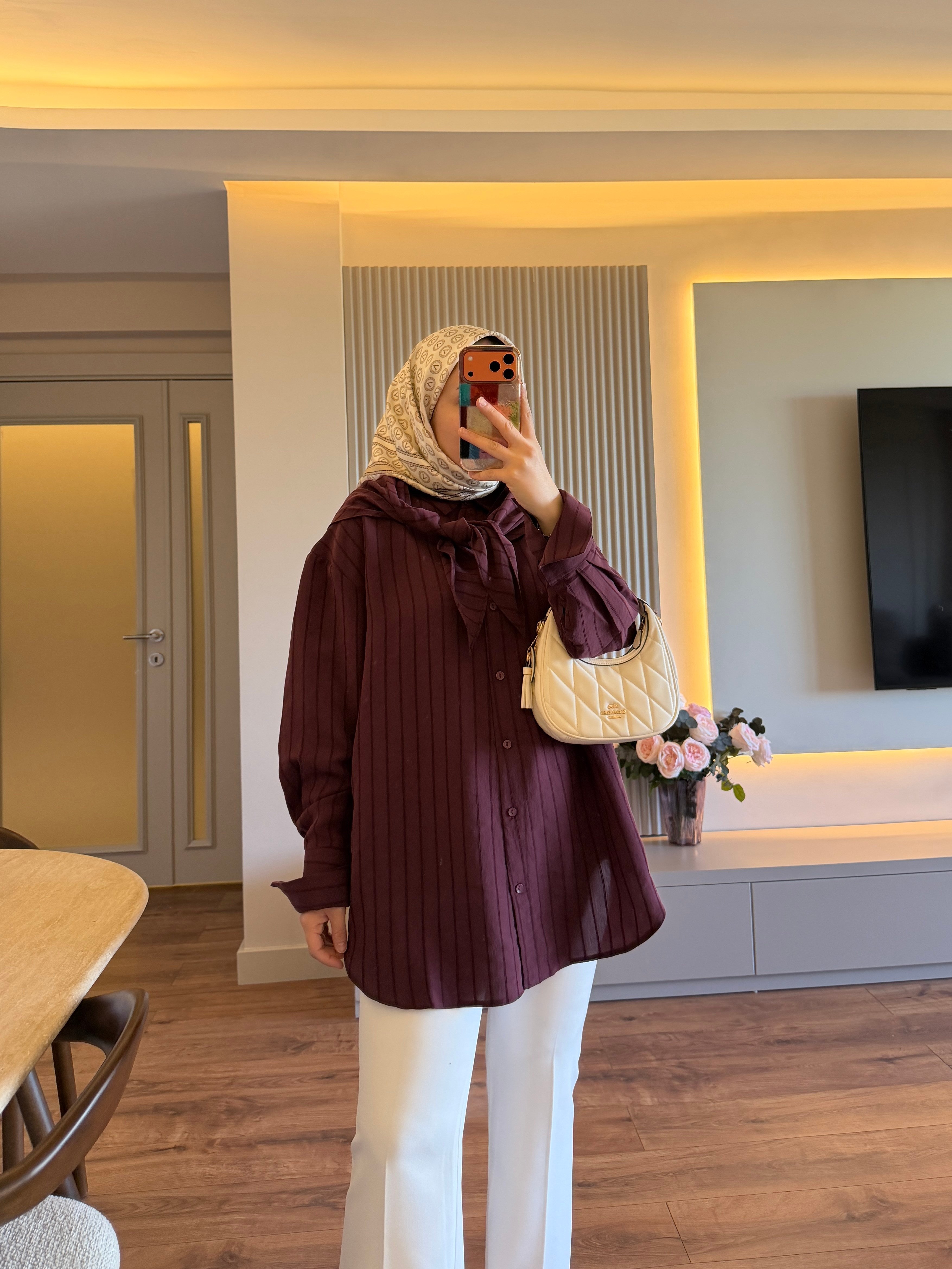 Viola Fular Detaylı Gömlek Bordo - GÖMLEK