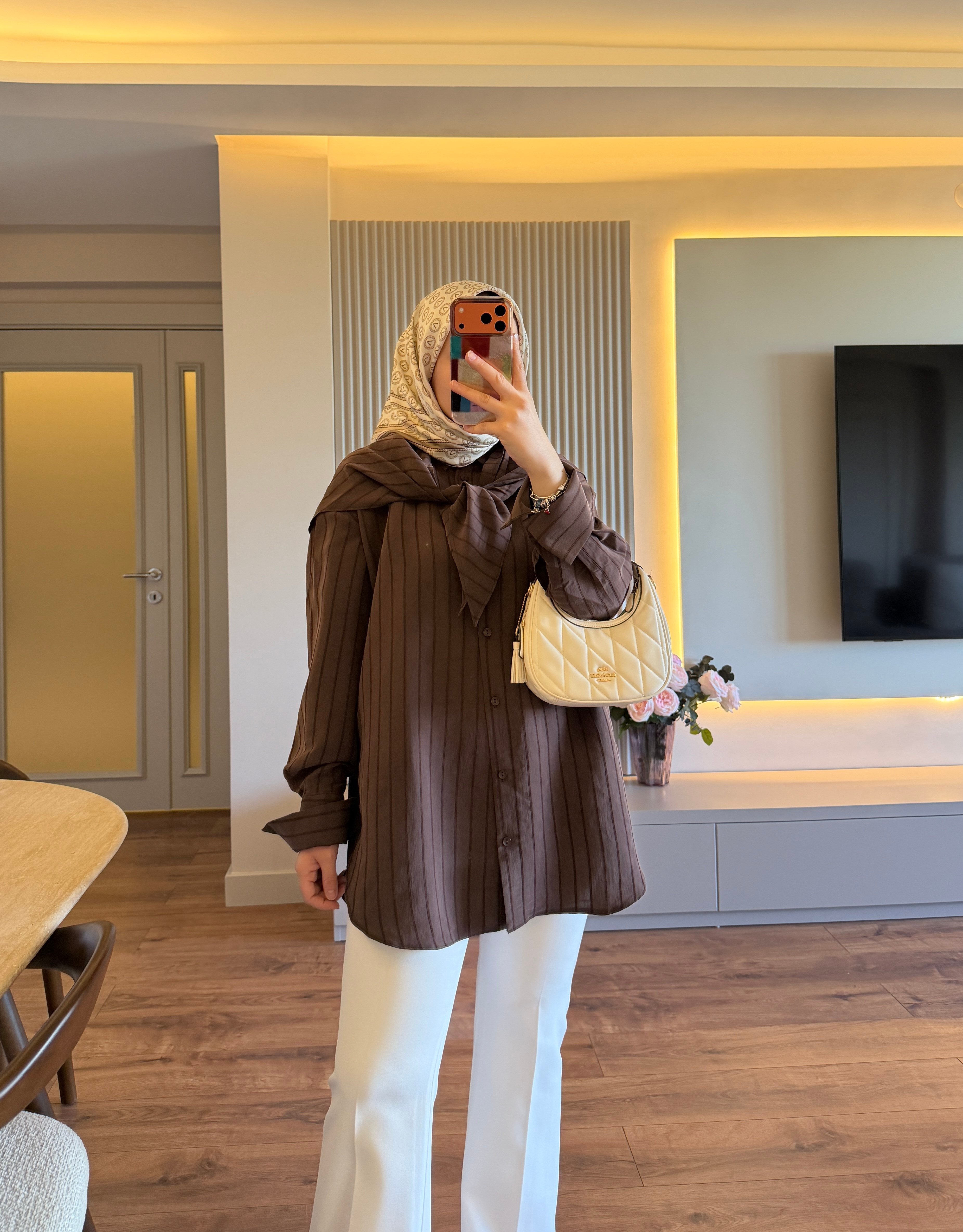 Viola Fular Detaylı Gömlek Kahve - GÖMLEK