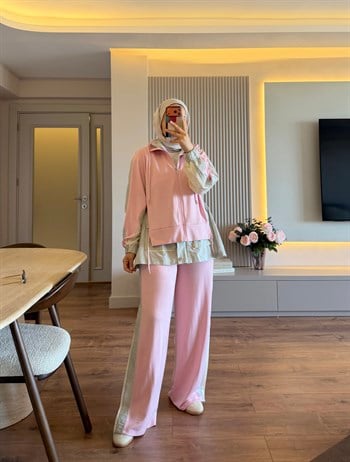 Garni Detaylı Tasarım Takım Pembe - TAKIM