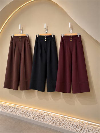 Gold Düğmeli Geniş Paça Pantalon Bordo - PANTOLON