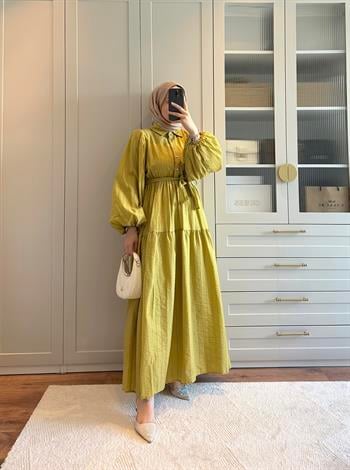Krinkle Olive Yazlık Elbise - ELBİSE