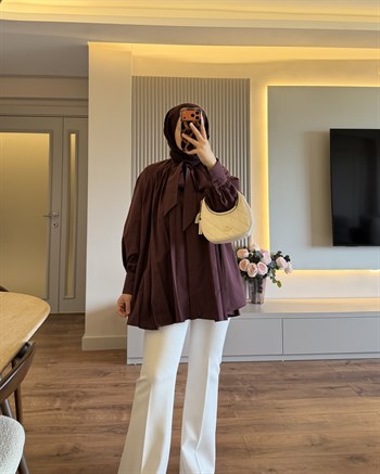 Lalin Fularlı Gömlek Bordo - GÖMLEK