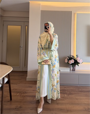 Lavin Floral Şallı Abaya Yeşil - TAKIM