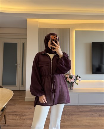 Mabel Bağcıklı Ceket Mürdüm - CEKET