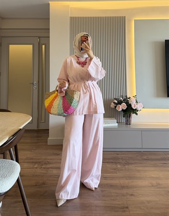 Natural Keten Takım Pembe - TAKIM