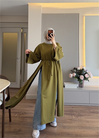Parçalı Sweat Tunik Olive - TUNİK