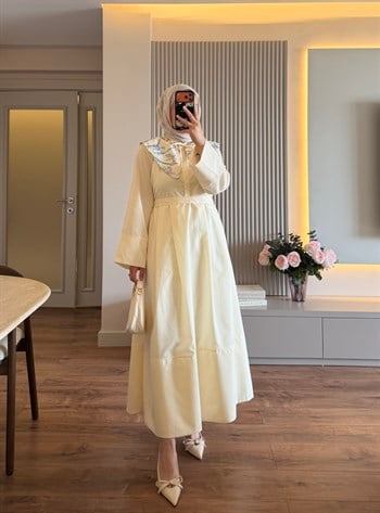 Pastel Yakalı Elbise Sarı - ELBİSE