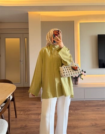 Tencel Hakim Yaka Gömlek Fıstık Yeşil - GÖMLEK