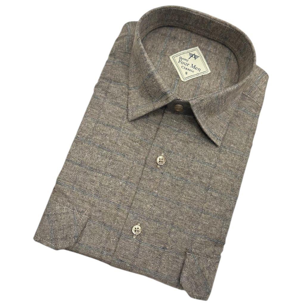 Bej Klasik %100 Cotton Uzun Kollu Terletmeyen Kışlık Flanel Terletmeyen Gömlek (Regular Kalıp)