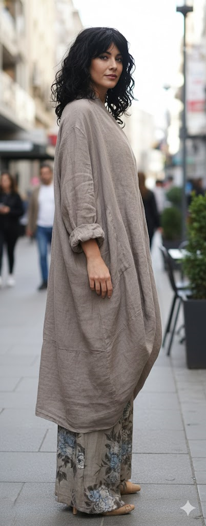 Bohomiyan  İtalyan Cepli Keten Kaftan & Kap (110.CM)