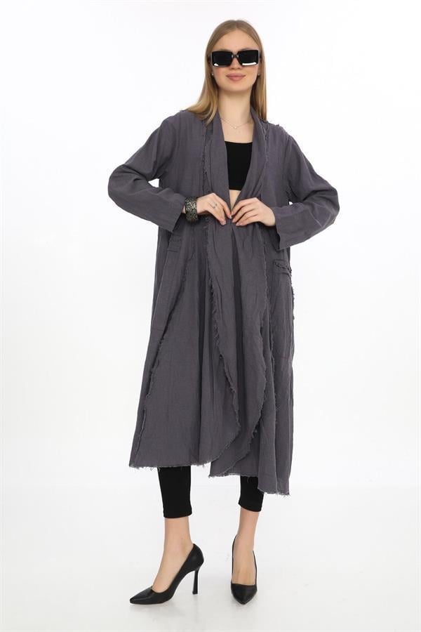 Bohomiyan Uzun Saçaklı Keten Kaftan & Kap