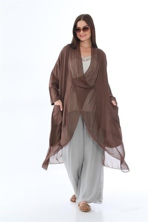 Vizon Italyan Ipek Detaylı Oversize Kaftan & Bluz