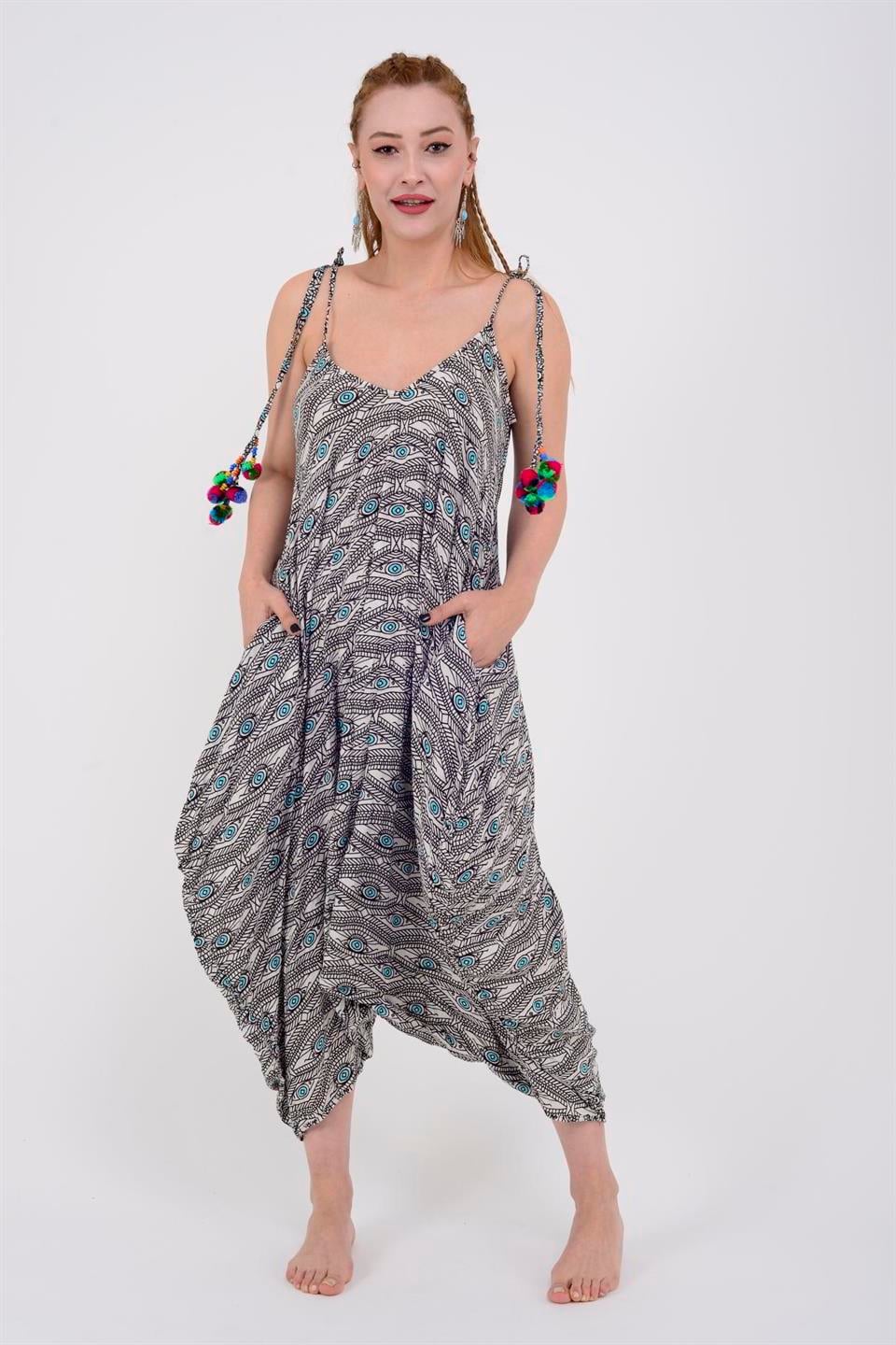 Kadın  Eyes Ayarlanabilir Omuz Askılı Oversize Tulum