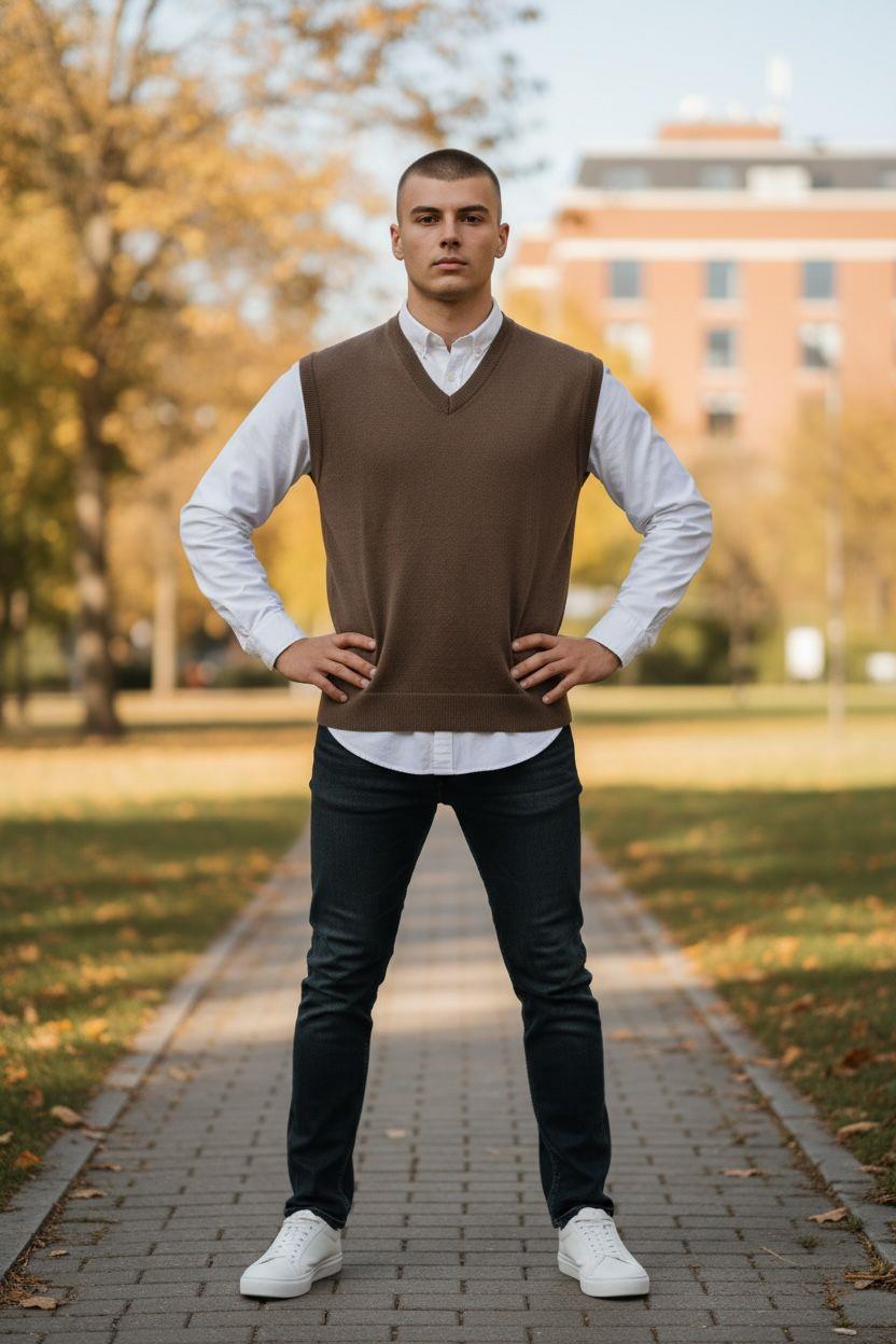 Kahverengi V Yaka Süveter (Unisex)