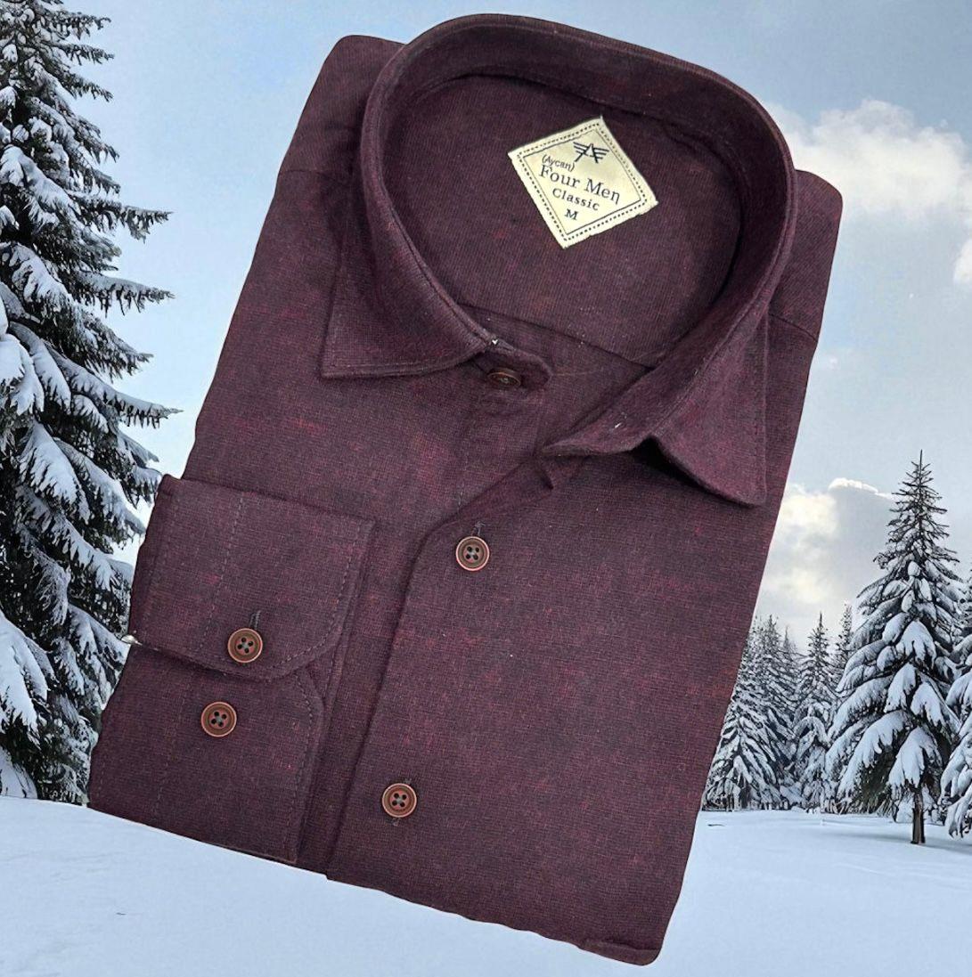 Klasik %100 Cotton Uzun Kollu Terletmeyen Kışlık Flanel Kumaş Kahverengi Gömlek (Regular Kalıp)