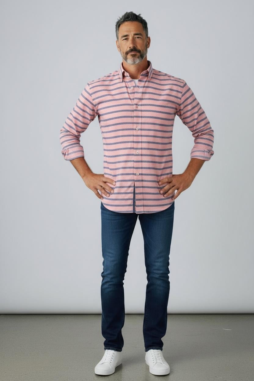 Klasik %100 Cotton Uzun Kollu Terletmeyen Kışlık 2 Renkli Çizgili Gömlek (Regular Kalıp)