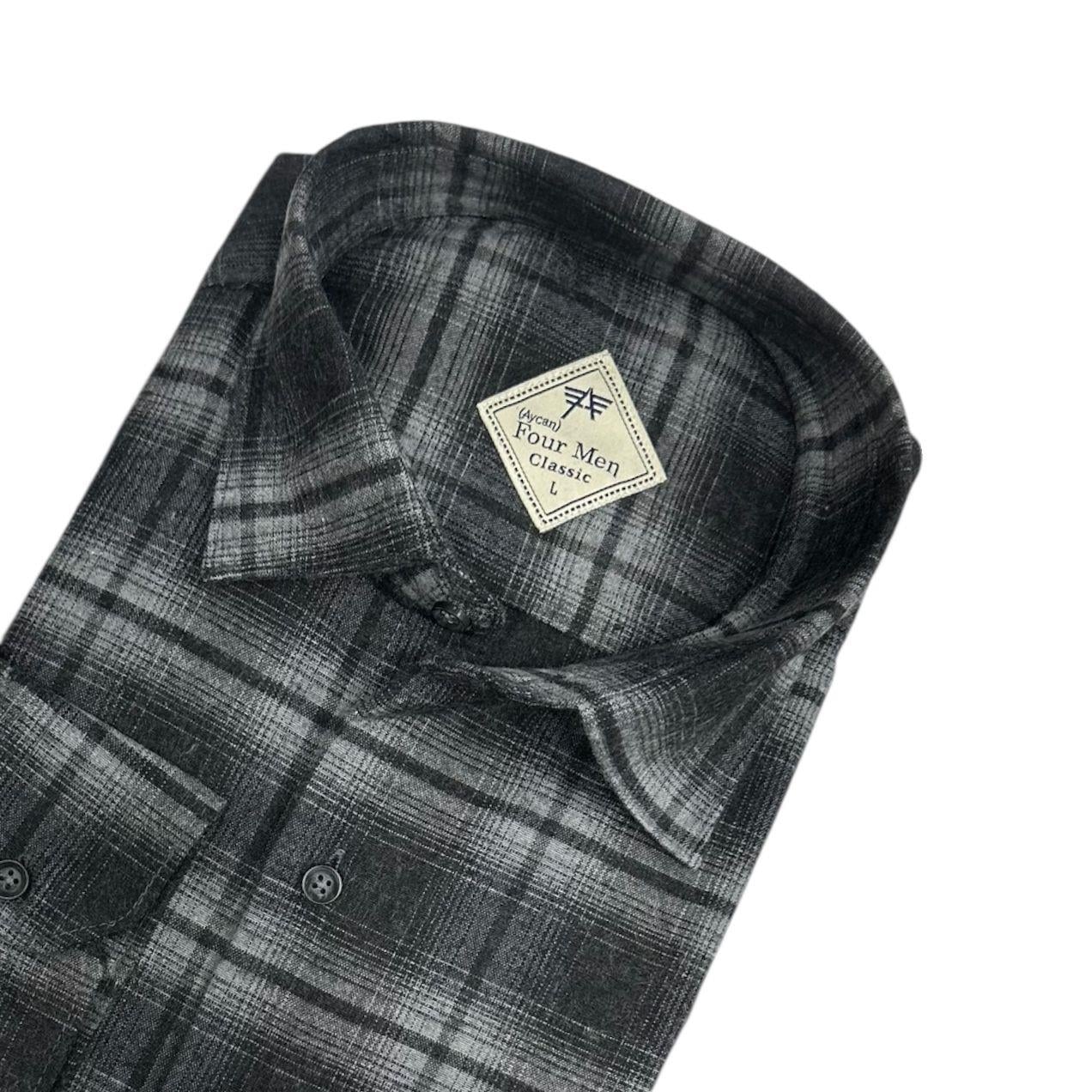 Klasik %100 Cotton Uzun Kollu Terletmeyen Kışlık Flanel Kumaş Kahverengi Gömlek (Regular Kalıp)
