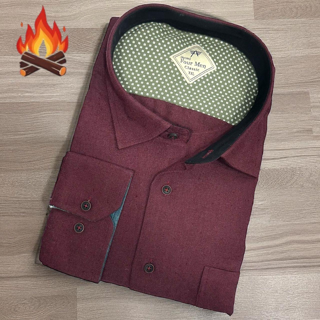 Klasik %100 Cotton Uzun Kollu Terletmeyen Kışlık Flanel Kumaş Bordo Gömlek (Regular Kalıp)