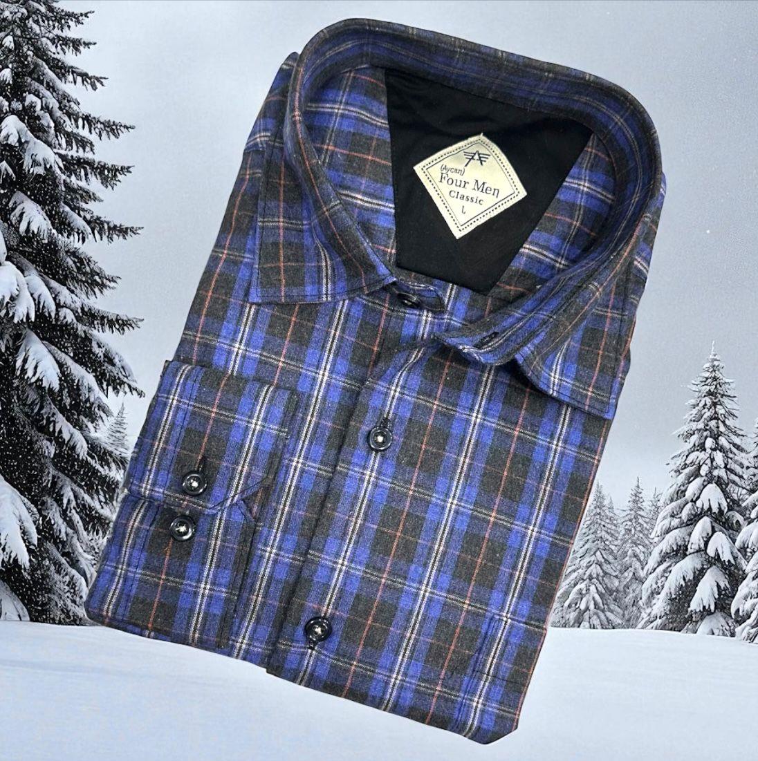 Klasik %100 Cotton Uzun Kollu Terletmeyen Kışlık Flanel Kumaş Kahverengi Gömlek (Regular Kalıp)