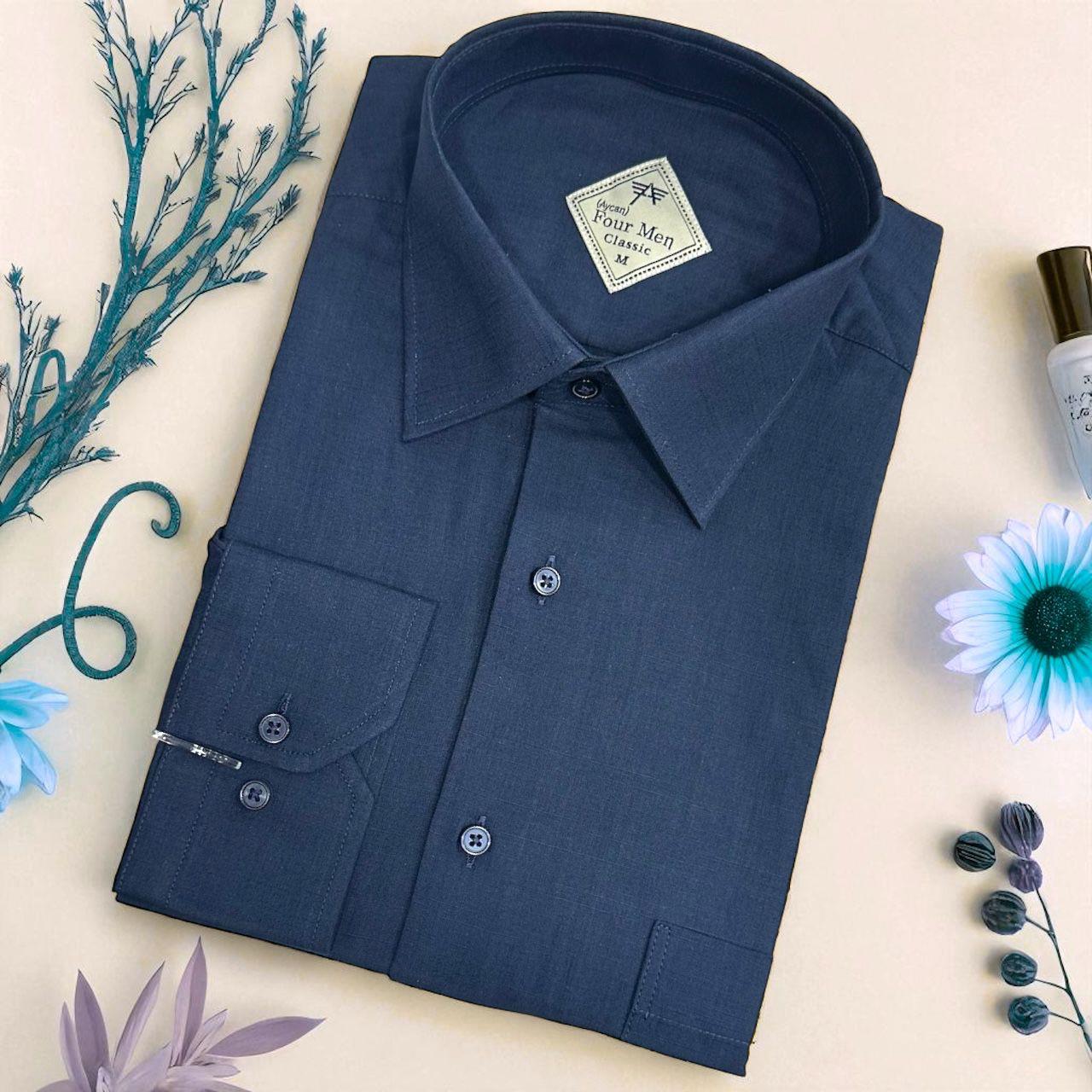 Klasik %100 Cotton Uzun Kollu Terletmeyen Kışlık Flanel Kumaş Lacivert Gömlek (Regular Kalıp)