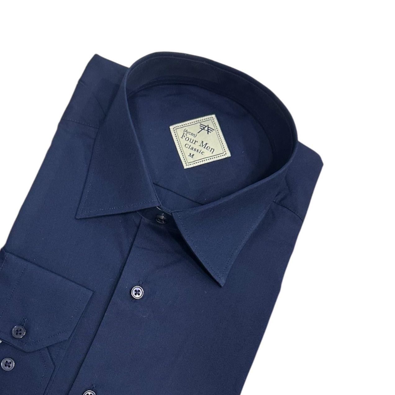 Klasik %100 Cotton Uzun Kollu Terletmeyen Kışlık Flanel Kumaş Lacivert Gömlek (Regular Kalıp)