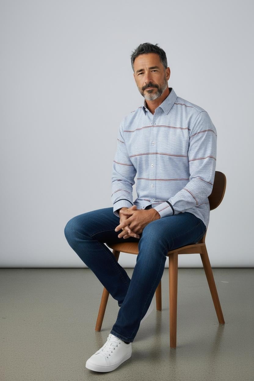 Klasik %100 Cotton Uzun Kollu Terletmeyen Kışlık 2 Renkli Çizgili Gömlek (Regular Kalıp)