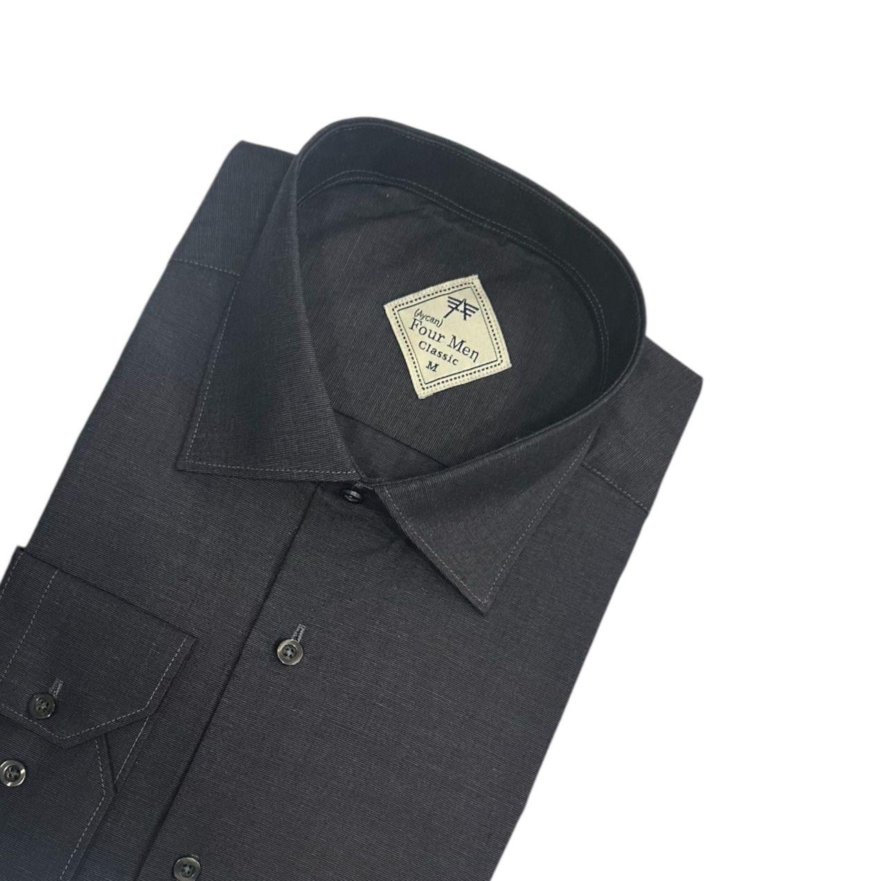 Klasik %100 Cotton Uzun Kollu Terletmeyen Kışlık Flanel Kumaş Koyu SiyahGömlek (Regular Kalıp)