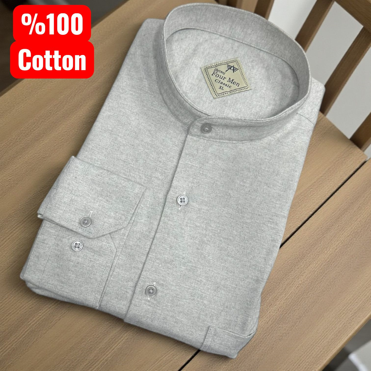 Klasik %100 Cotton Uzun Kollu Yakası Gizli Düğmeli Kışlık Flanel Gömlek (Regular Kalıp)