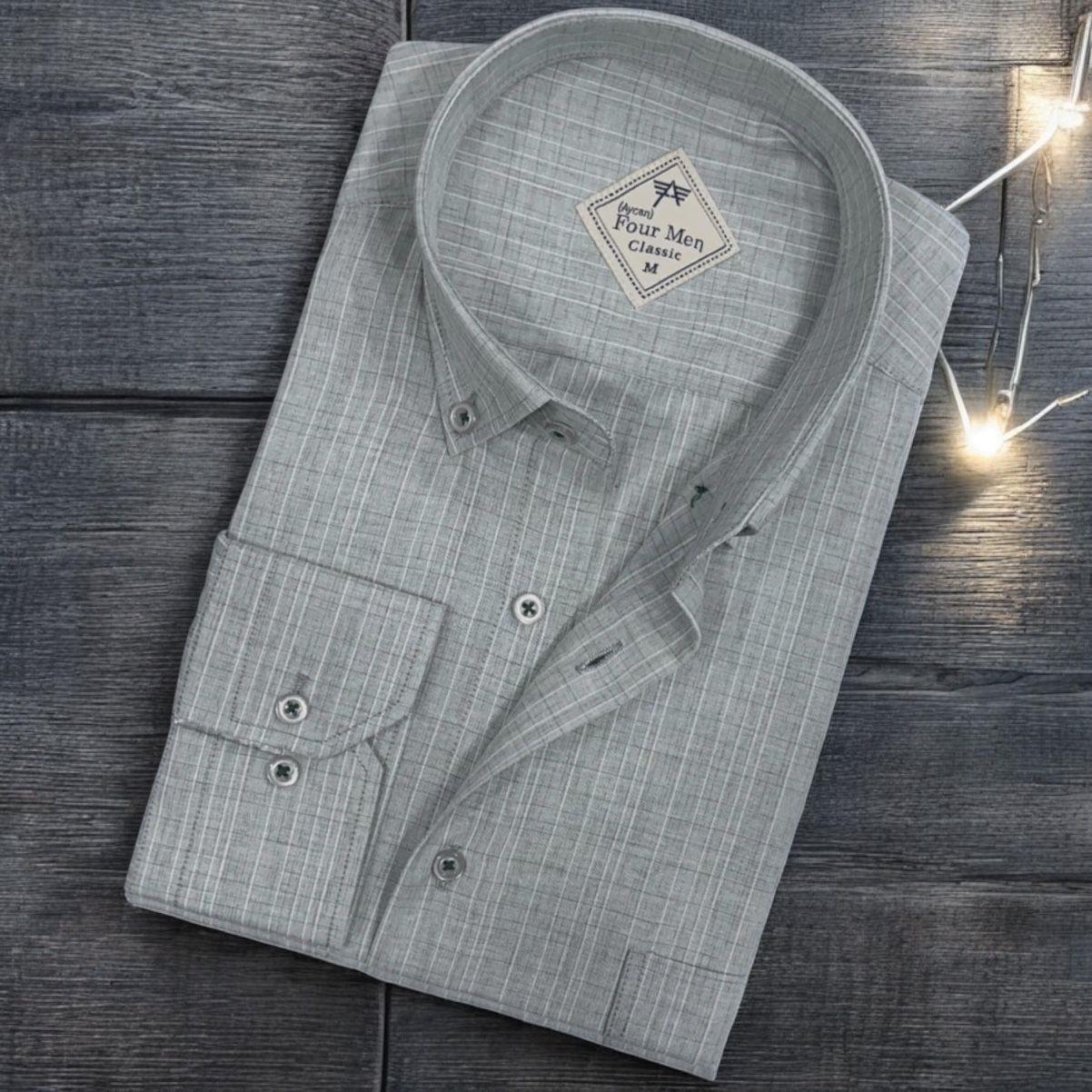 Linen Keten Hafif Kumaş Uzun Kollu Gri Erkek Gömlek (Regular Kalıp)