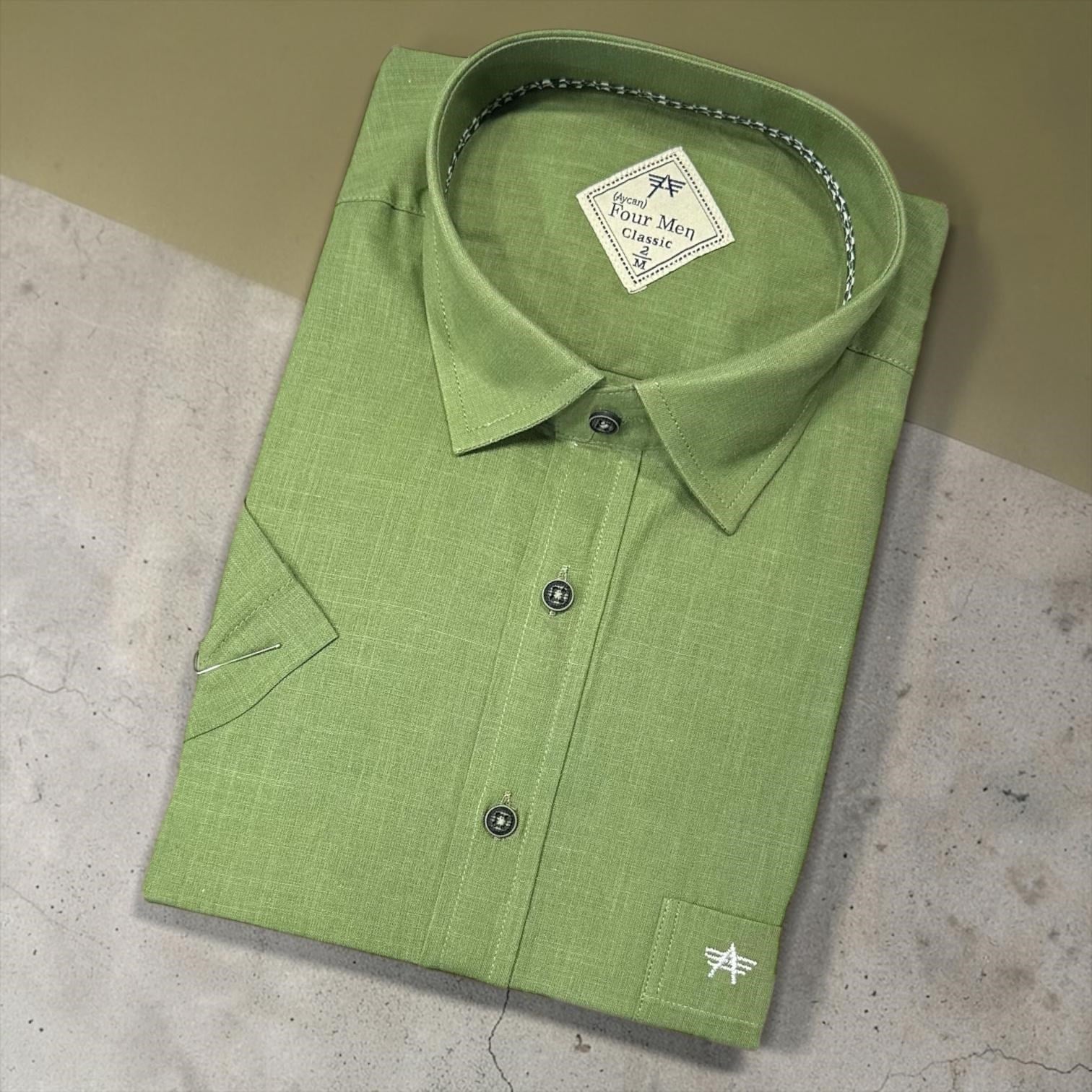 Linen Keten Klasik %100 Cotton Kısa Kollu Terletmeyen Gömlek 