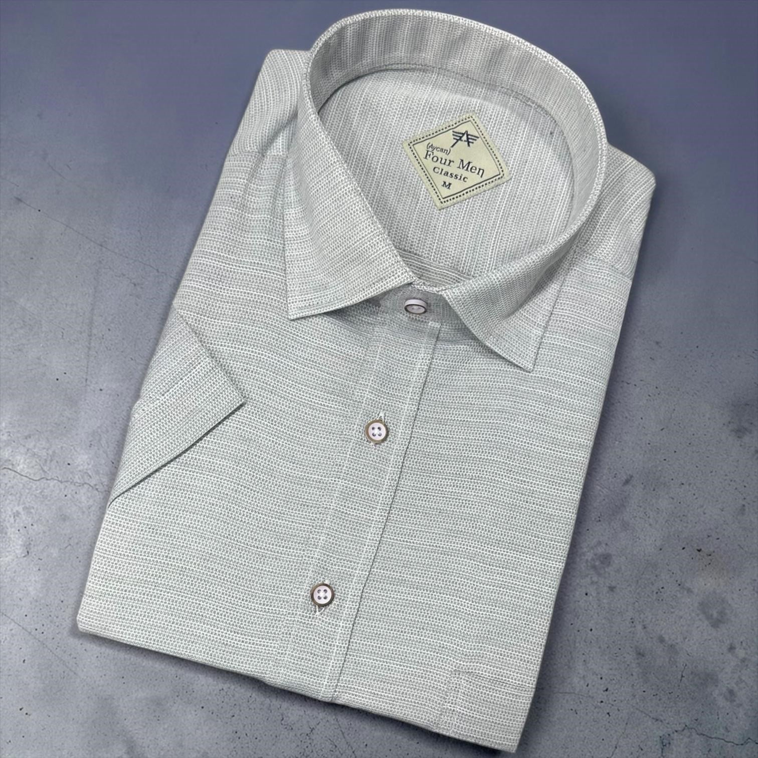 Linen Keten Klasik %100 Cotton Kısa Kollu Terletmeyen Gömlek 
