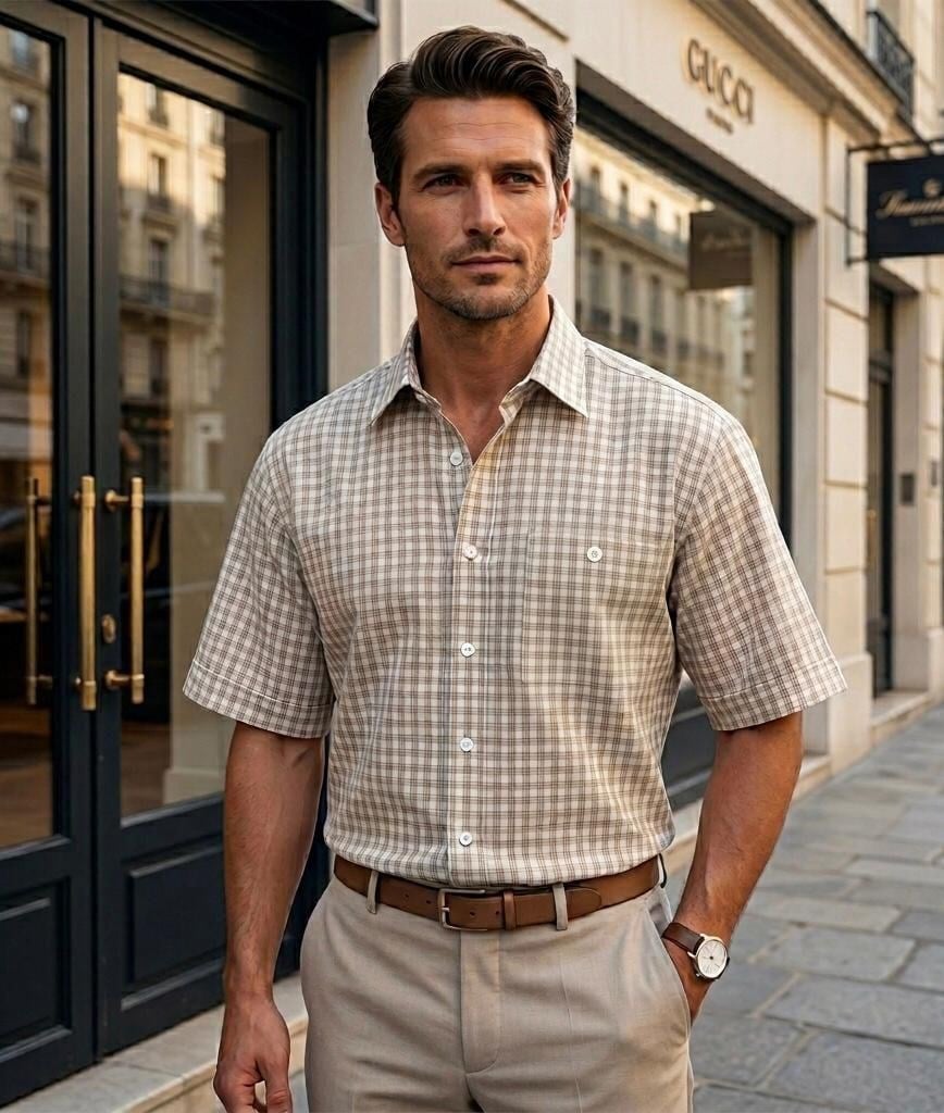 Linen Keten Klasik %100 Cotton Kısa Kollu Terletmeyen Gömlek 