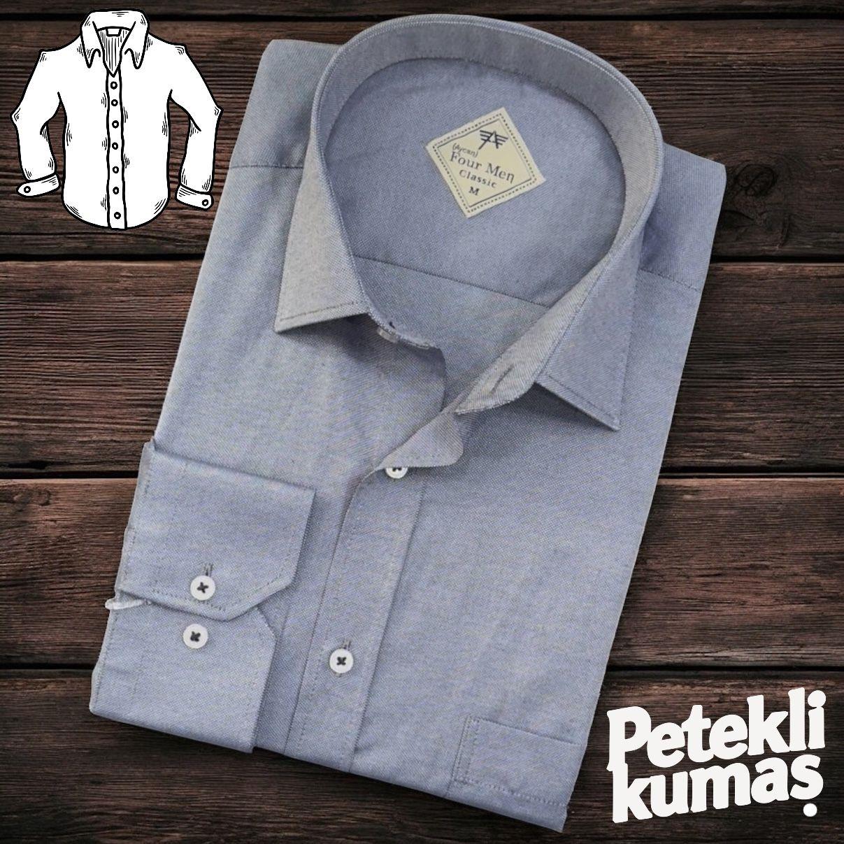 Linen Keten Klasik %100 Cotton Uzun Kollu Terletmeyen Tek Cepli Kapaklı Gri Gömlek (Regular Kalıp)