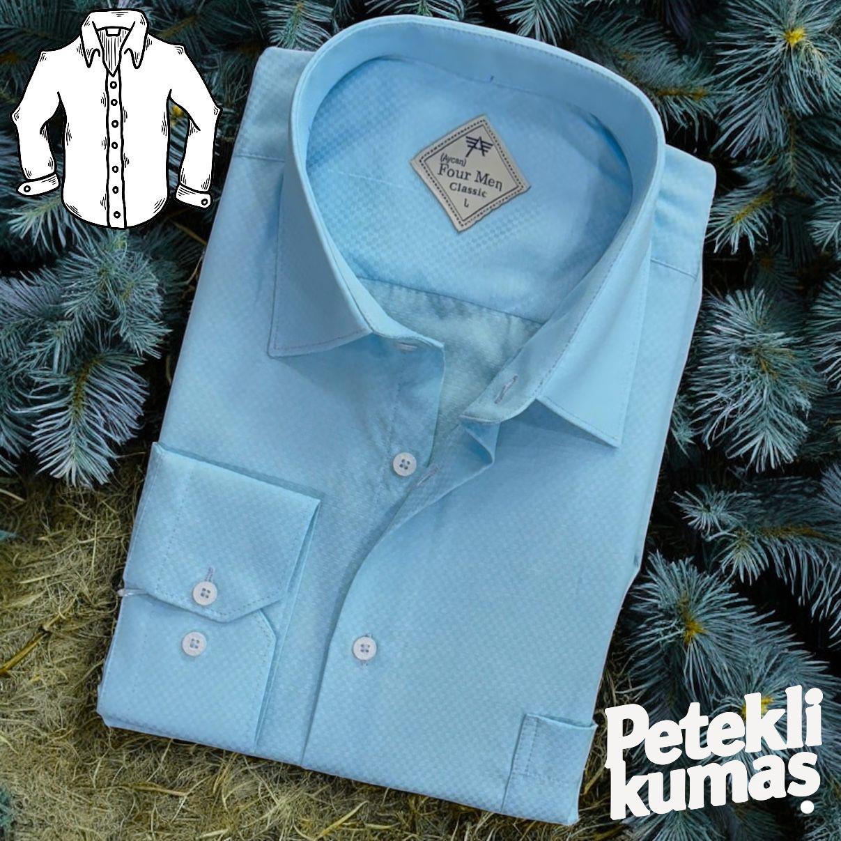 Linen Keten Klasik %100 Cotton Uzun Kollu Terletmeyen Tek Cepli Kapaklı Mavi Gömlek (Regular Kalıp)