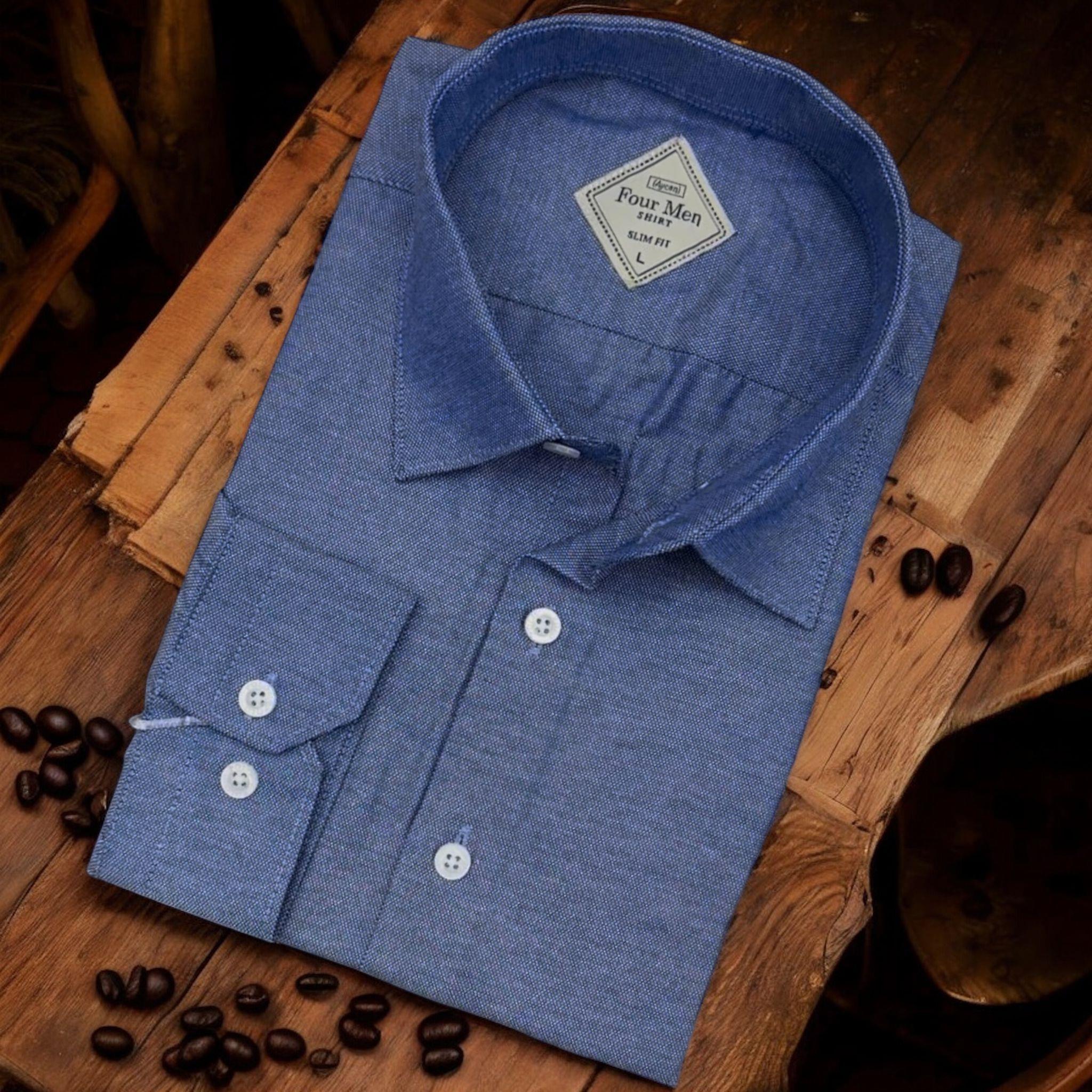 Linen Keten Klasik %100 Cotton Uzun Kollu Slim-Fit  Terletmeyen Mavi Gömlek (Regular Kalıp)